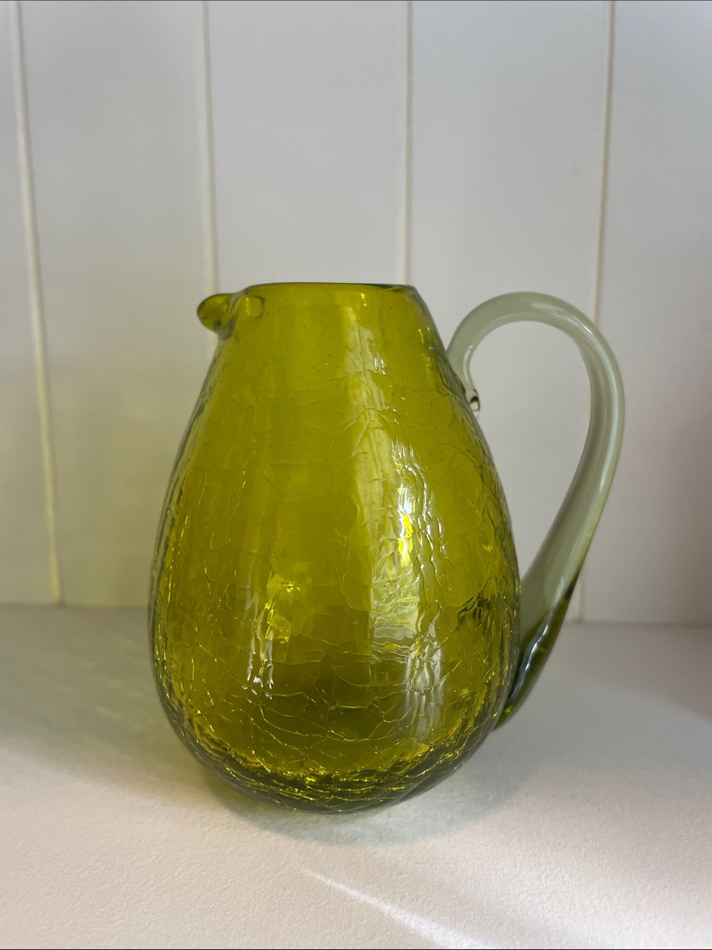 Vintage Green Crackle Glass Pitcher
